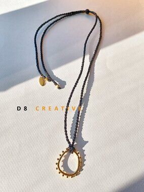 Handwoven black threads chain with stainless steel pendant necklace